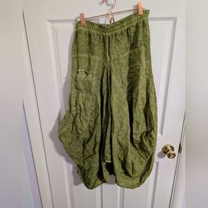 Tempo Paris Womens Skirt Green 100% Linen Italy Asymmetrical Pockets Size Large
